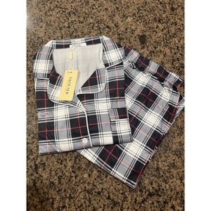 Ekouaer Pajama Set‎ Plaid Print Button Down Soft Sleepwear Loungewear Medium